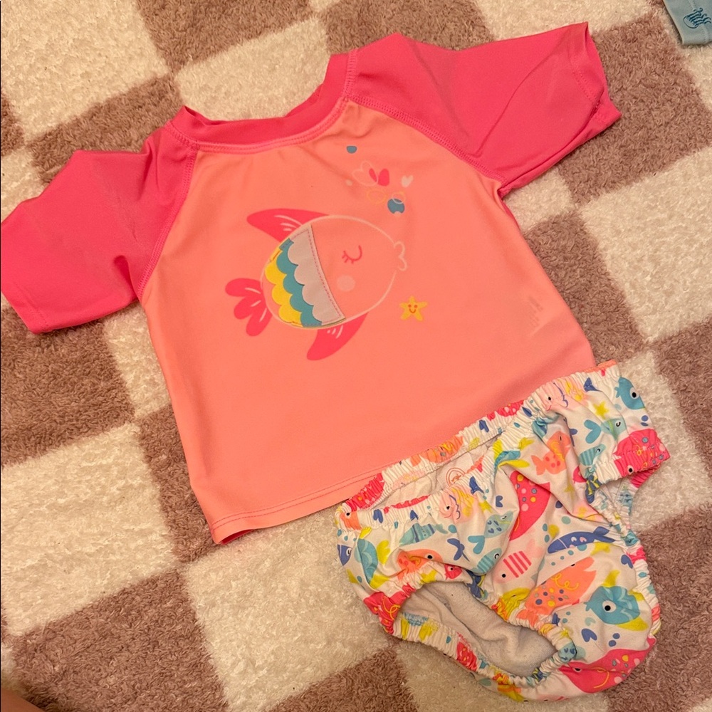 2 Piece swim set with reusable diaper bottoms